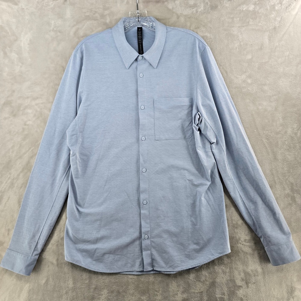 Lululemon Evolution Button Down Shirt Mens Large Blue Long Sleeve LM3DJQS